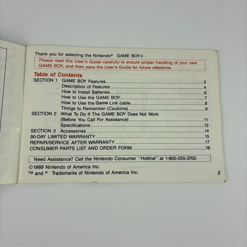 Nintendo Game Boy Owner's‎ Manual ONLY DMG-GB-USA-4 1989